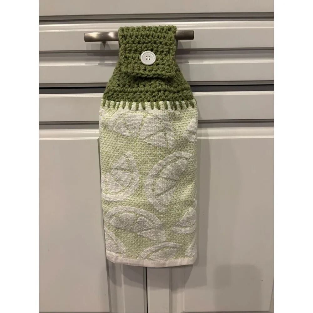 Crochet Top Kitchen Towel- Lemon Slices green topper